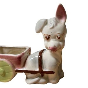 Vtg Ceramic DONKEY Figurine with Cart PLANTER 1940’s/1950’s
